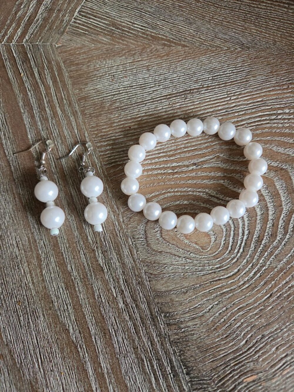 Amber Creations Classic Faux Pearl Jewelry Set | Drop Earrings + Bracelet